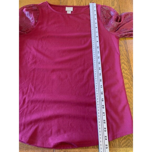 Chico’s Size 0 /Size XS Top Blouse Wine Jersey Knit Fairy Sparkle Excellent Cond - Picture 7 of 9